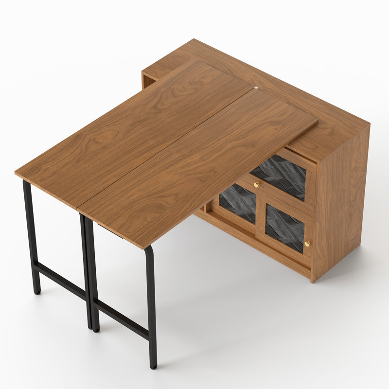Buffet moderne rotatif avec portes en bois cannelé, armoire de rangement polyvalente pour la salle à manger et le salon