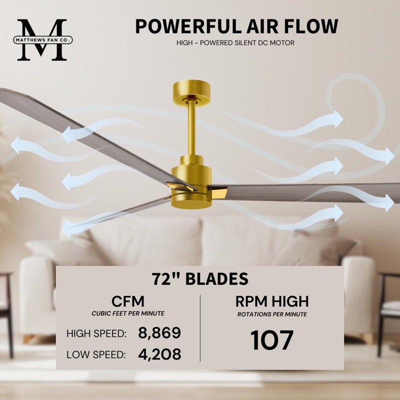 Alessandra Outdoor Downrod Ceiling Fan, Brushed Brass, Gray Ash Tone