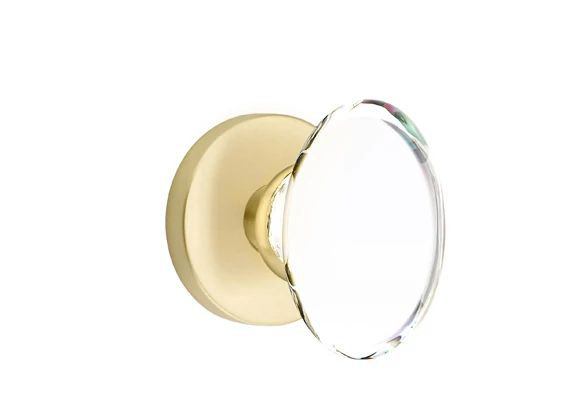 Ensemble de mortaise intérieure Emtek Passage avec rosette à disque et poignée en verre Hampton (droite), Laiton satiné
