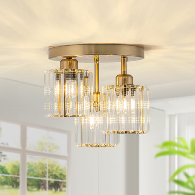 3-Light Modern Crystal Cluster Semi Flush Mount Ceiling Light