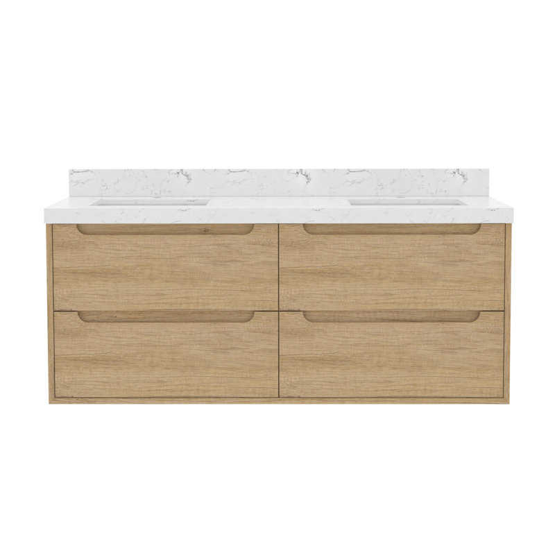 Ensemble de meuble-lavabo double 60 po avec dessus en pierre reconstituée 60 po