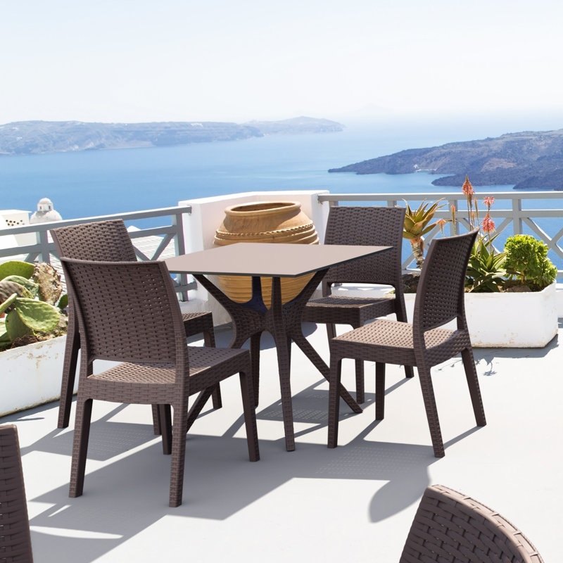 Tomosuke Stacking Patio Dining Side Chair, Brown