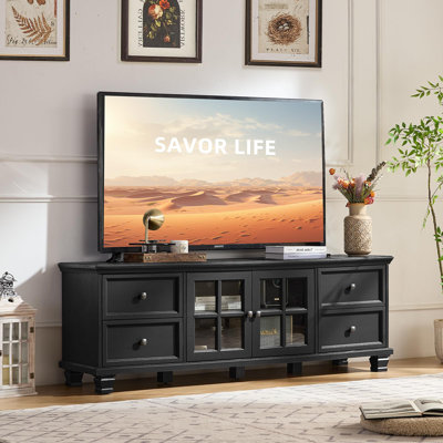 Farmhouse TV Stand for Living Room, Rustic Black Entertainment Center with Storage Cabinet,Wood TV Console with 4 Drawers,Modern TV Stands for Bedroom
