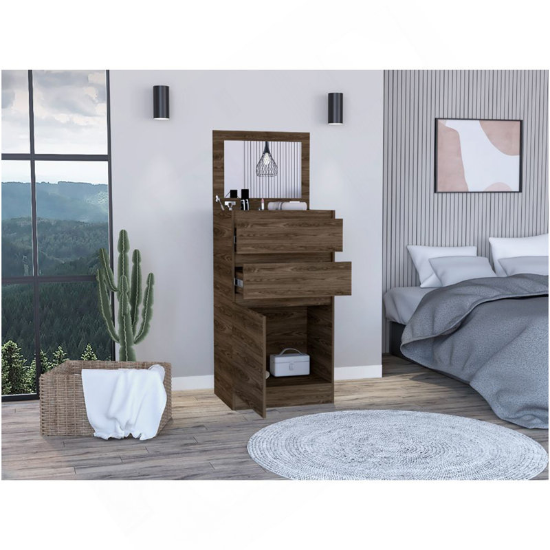 Commode céleste, boîte à bijoux, miroir, deux tiroirs, armoire à une porte, Blanc