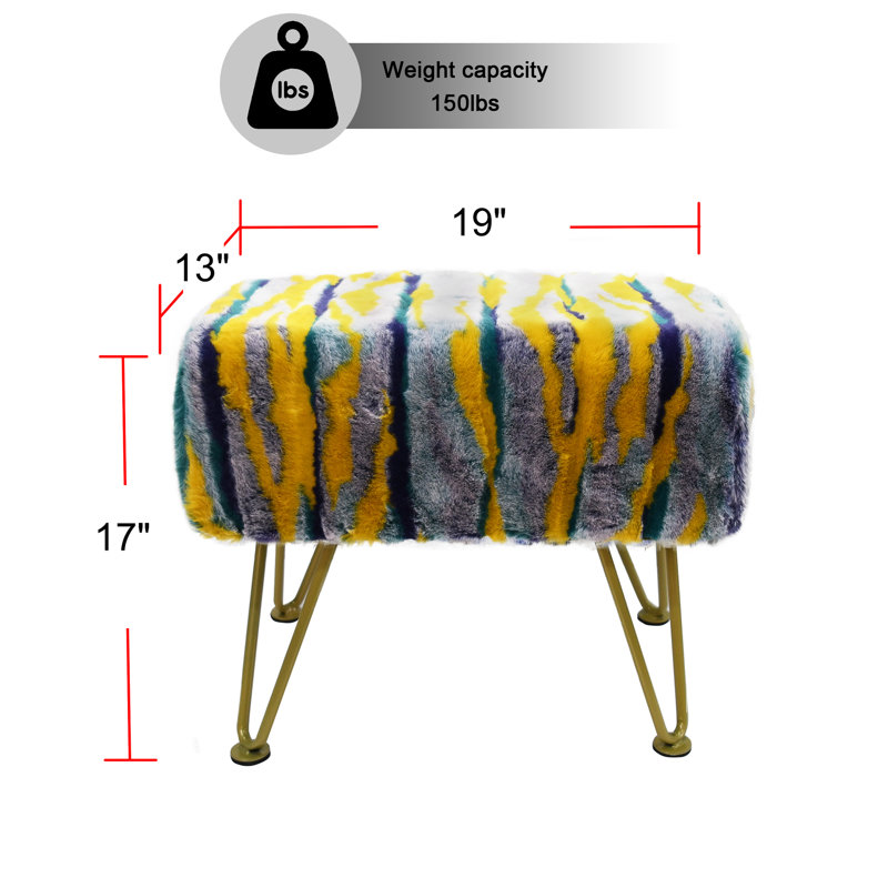 Cular 19'' Wide Tufted Rectangle Standard Ottoman, Teal Faux Fur