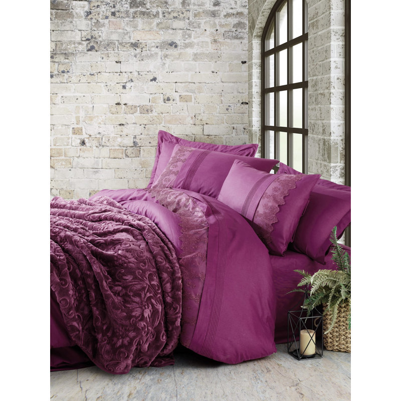 Ensemble de housse de couette 100% coton 6 pièces Josue, Prune