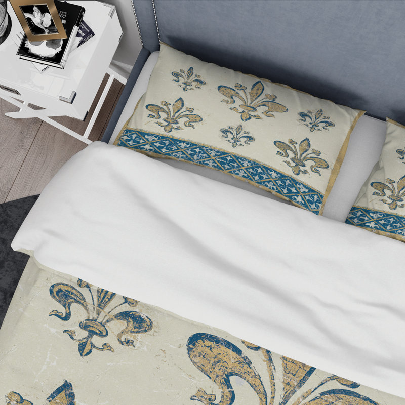 Ensemble de housse de couette de motif fleur de lis, Housse de couette très grand + 2 taies décoratives