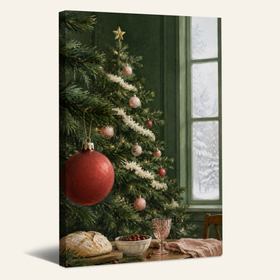 Arbre rustique avec pain et canneberge, art mural de Noël