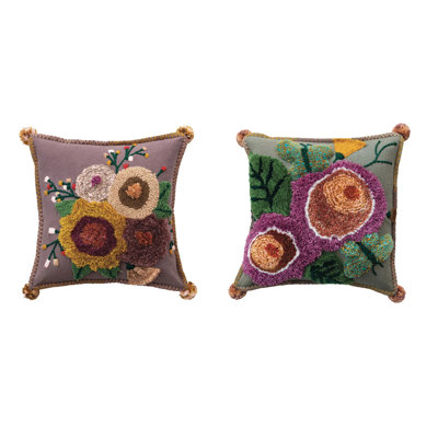 Coussins brodés en coton à motif floral