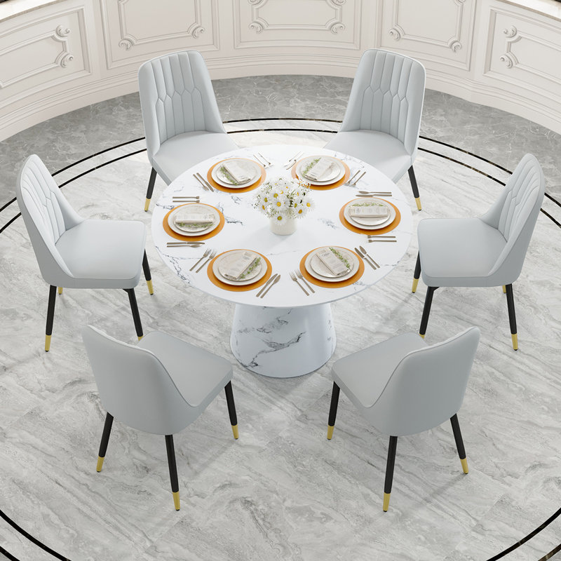 Ensemble de salle à manger circulaire L 45 po x l 45 po Nerita, Gris clair, 7