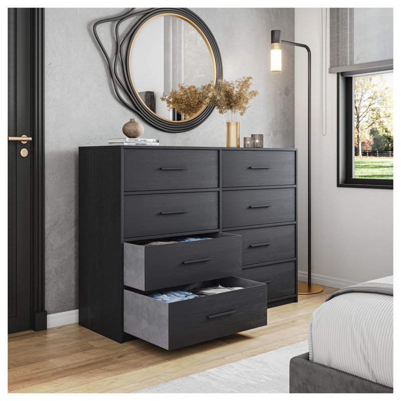 Commode 8 tiroirs avec grands tiroirs en tissu - Solution de rangement moderne noire pour l'organisation de vêtements et d'accessoires