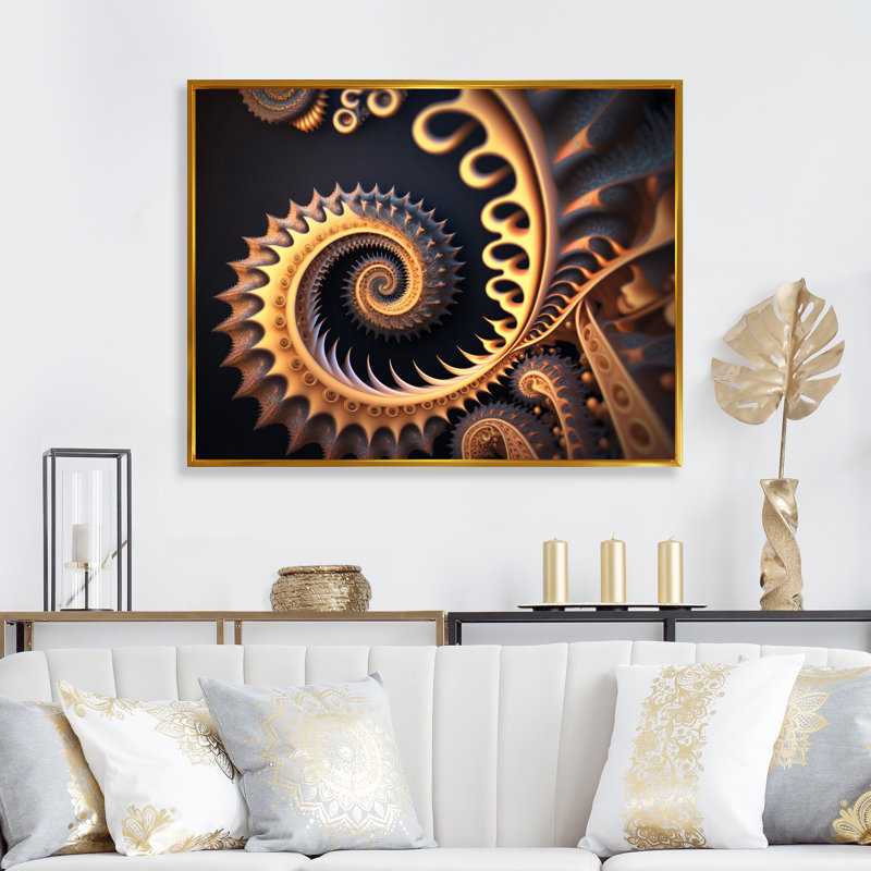 Golden Fractal Bliss IX - reproduction sur toile, H 12 po x l 20 po x P 1 po, Toile avec cadre flottant or