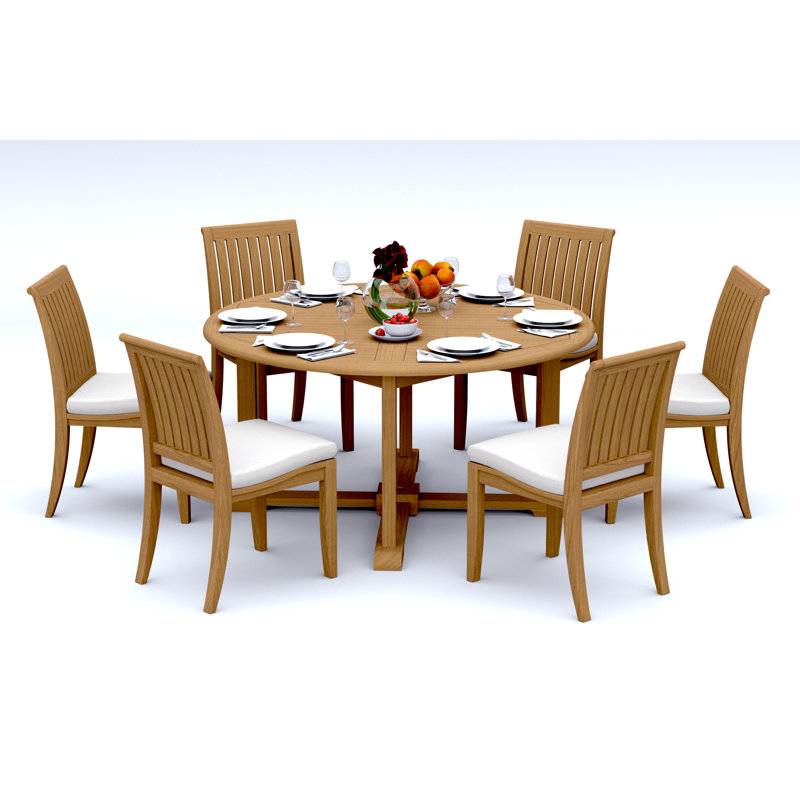 5 Pcs Grade-A Teak Wood Dining Set: 60" Round Table And 4 Lagos Armless Chairs #11LG1200, 6