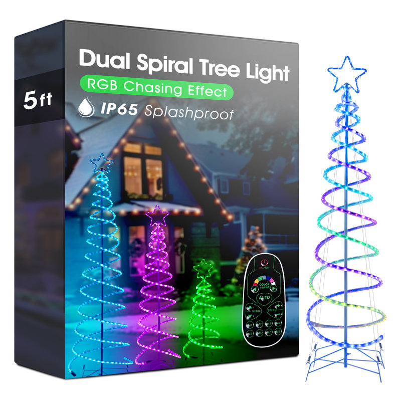 Lampe d'arbre à DEL en spirale pour Noël, H 60 po x l 20 po x P 20 po