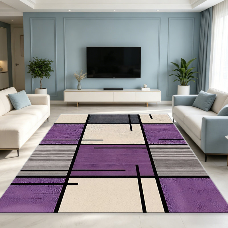 Purple Grid carpet-easy to clean, machine-washable, soft and comfortable; suitable for door mats, kitchens, living rooms, bedrooms, corridors, and laundry areas. Easy to clean, durable carpet for home decoration.
