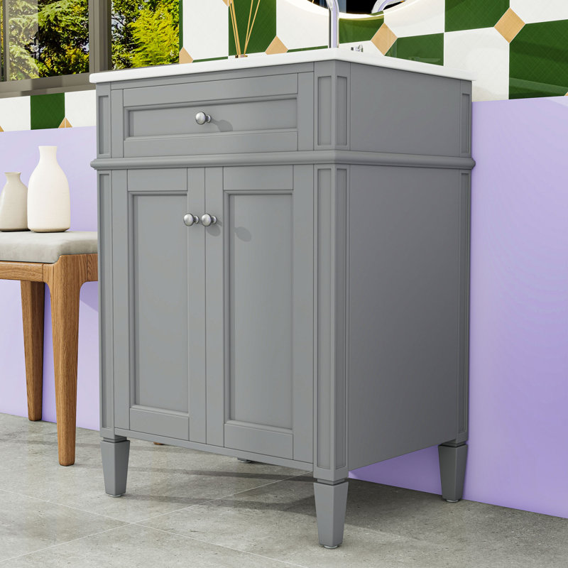 Meuble-lavabo de salle de bain avec 2 portes et tiroir coulissant, Gray / Silver