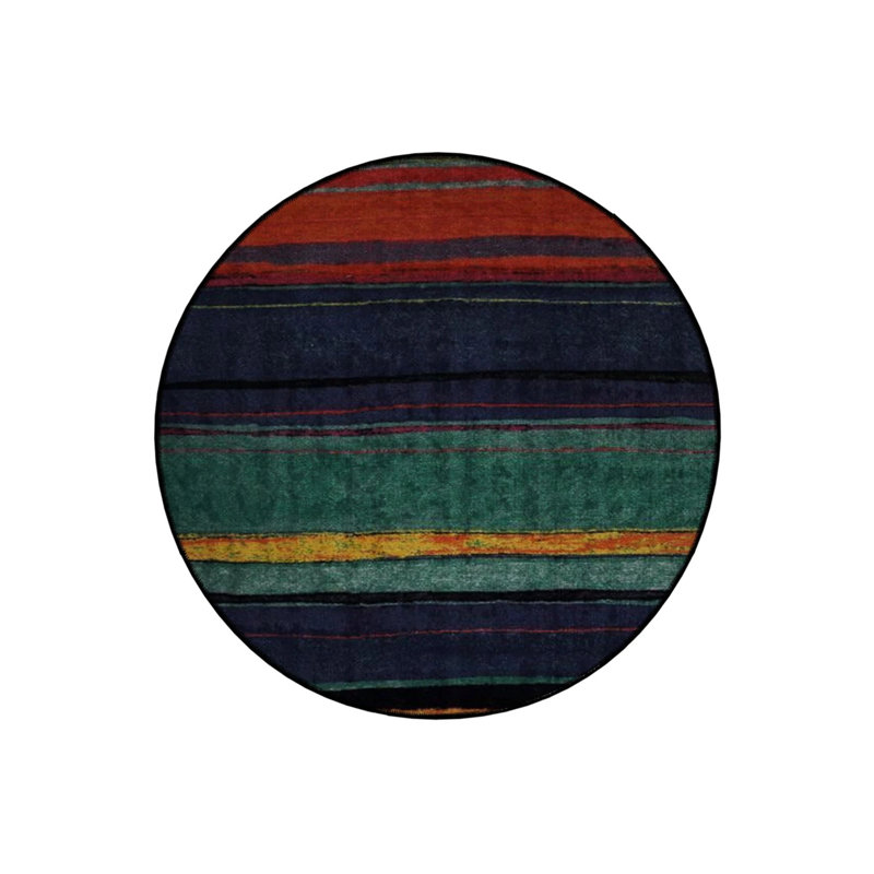 Multicolored Striped Patterned Round Woven Base Modern Decorative Carpet, Round 3'4"