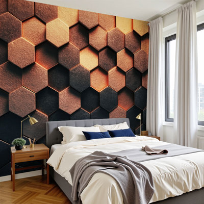 Peel and Stick Wallpaper 96" W x 69" H Modern Self Adhesive Wall Mural for Bedroom Abstract honeycomb