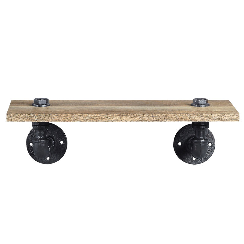 One - Shelf Wall Rack With Water Pipe Style, Metal And Veneer Build, Oak & Sandy Black Finish, 9 Inches Deep Area Level In Frame , 10Lbs Weight Limit