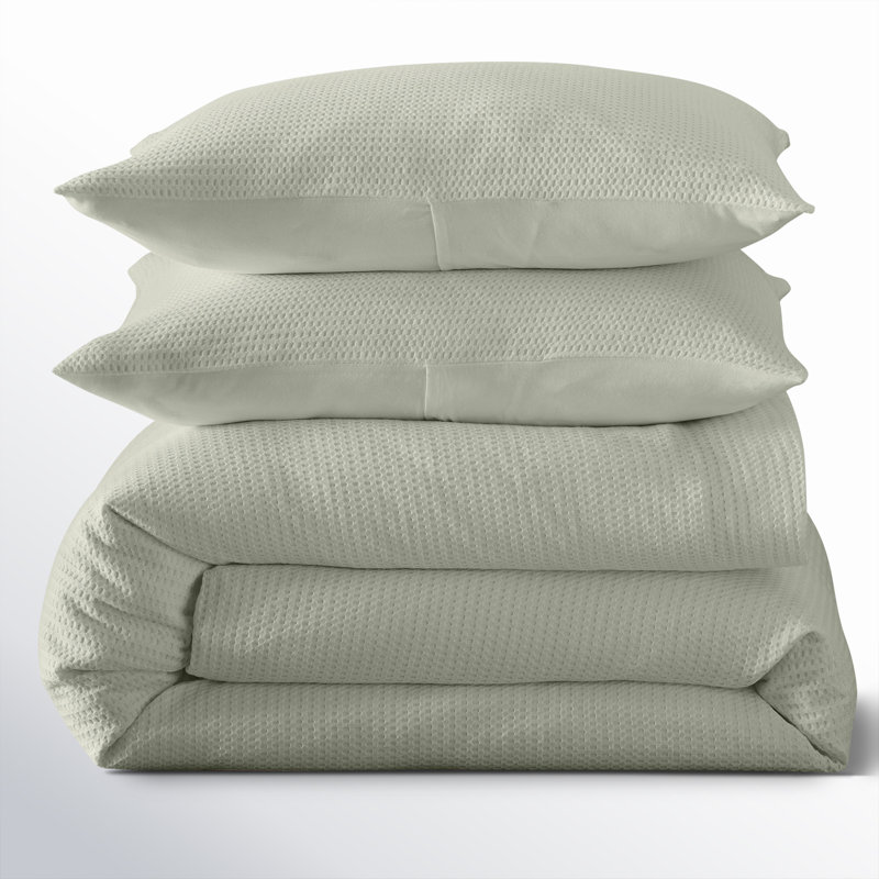 Felix Cotton Waffle Duvet Set, King / Cal King Duvet Cover + 2 King Pillowcases, Sage