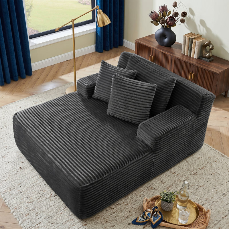 Méridienne moderne en velours capitonné sans accoudoirs, Gray