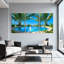 Palmiers, piscine tropicale, palmiers, reflet du ciel, jardin d'eau, ensemble de 3 impressions sur toile-38265251