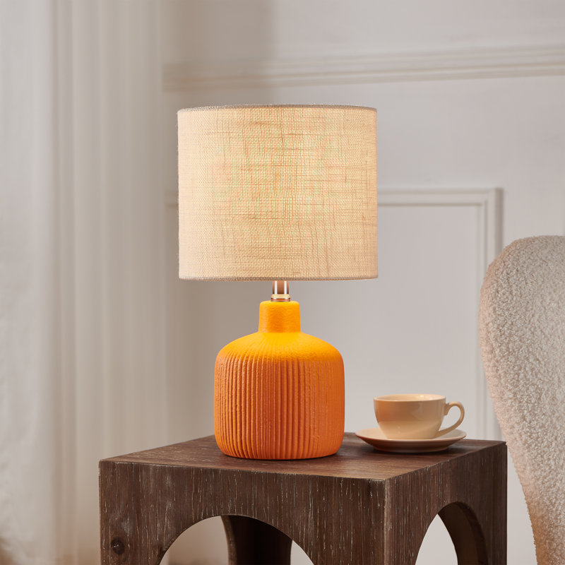 Lampe de table en céramique 17,5 ", Peint en orange