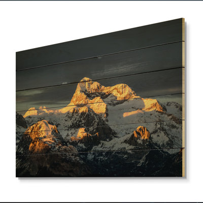Sunset On Winter Mountain - Unframed Print on Wood