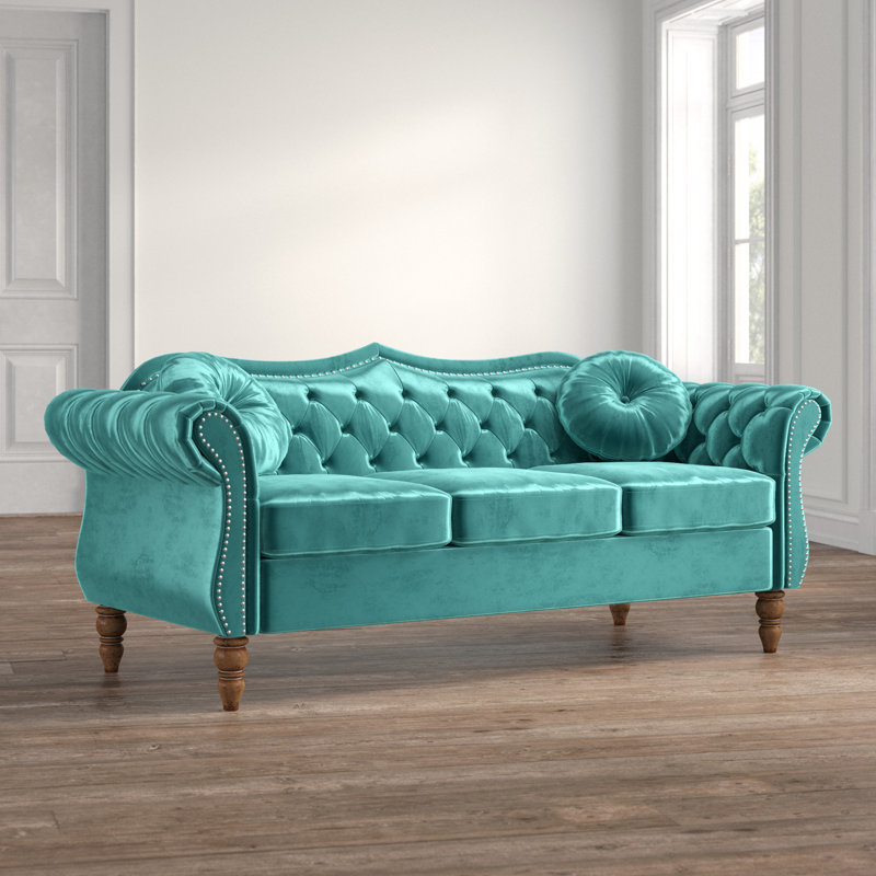 Evianna 79.5'' Velvet Sofa, Green, 34'' H X 79.5'' W X 34'' D