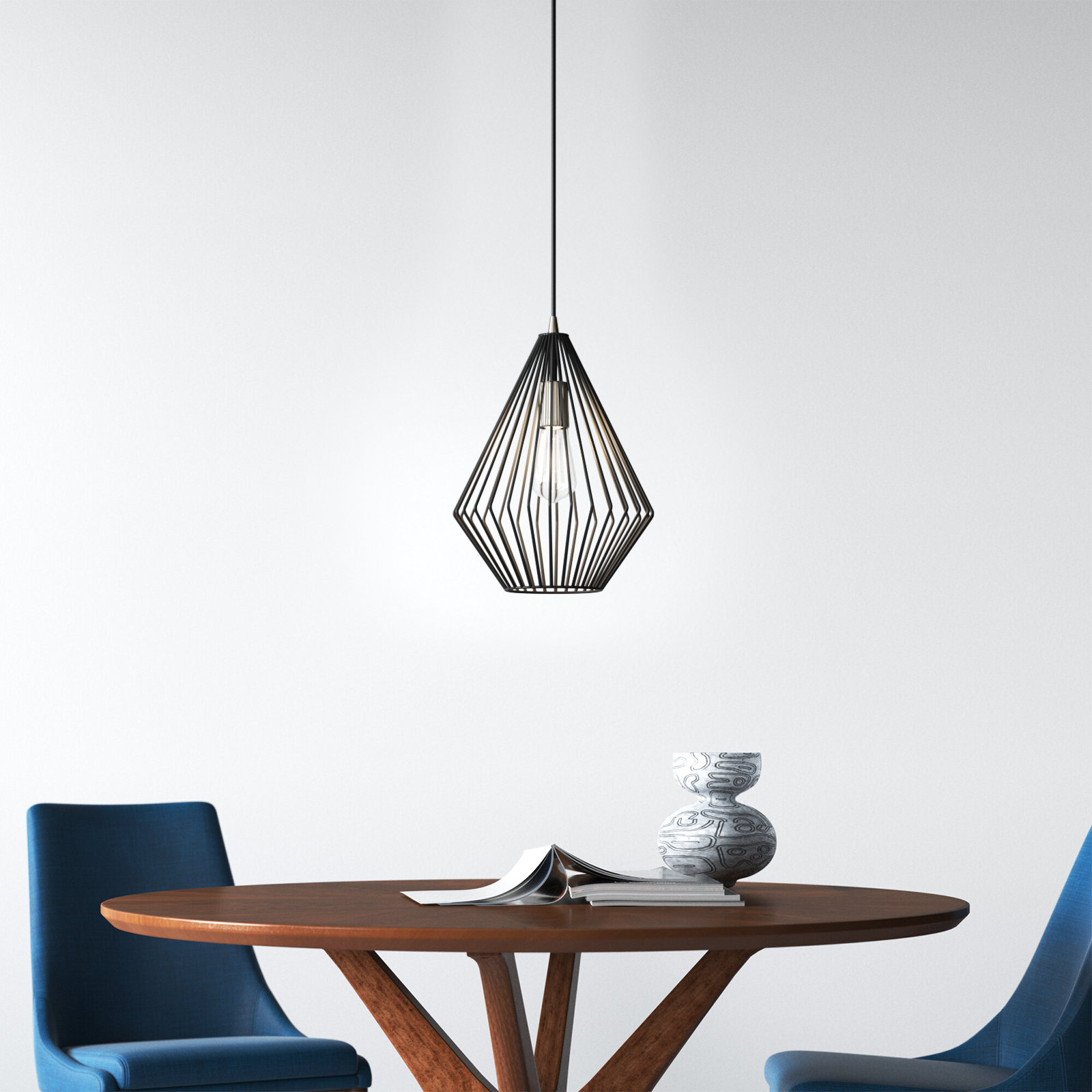 Garfield Single Light Metal Steel Dimmable Pendant, Black