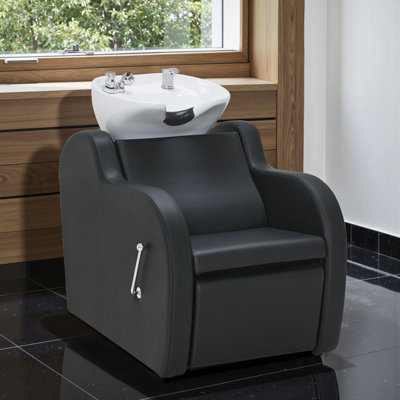 Fauteuil de shampooing à contre-lavage avec lavabo en céramique réglable et repose-pieds, similicuir
