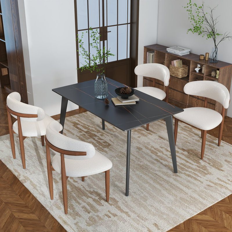 Ensemble de table de salle à manger 5 pièces Juvan, Noir, Beige/brun, Gris