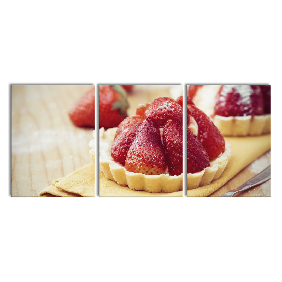 Strawberry Tart 3-Piece Photograph Set on Canvas