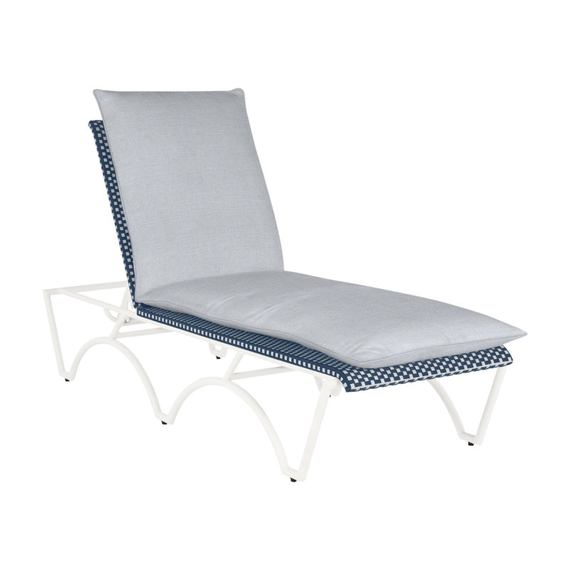 Savoy 81" Long Reclining Single Chaise with Cushions, No Welt, Chalk/White/Navy, Paper Sky