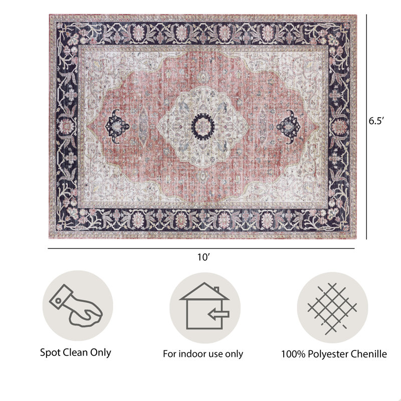 Notker Constance Machine Washable Imagine Printed Chenille Rugs, Rectangle 6'6" x 10' 