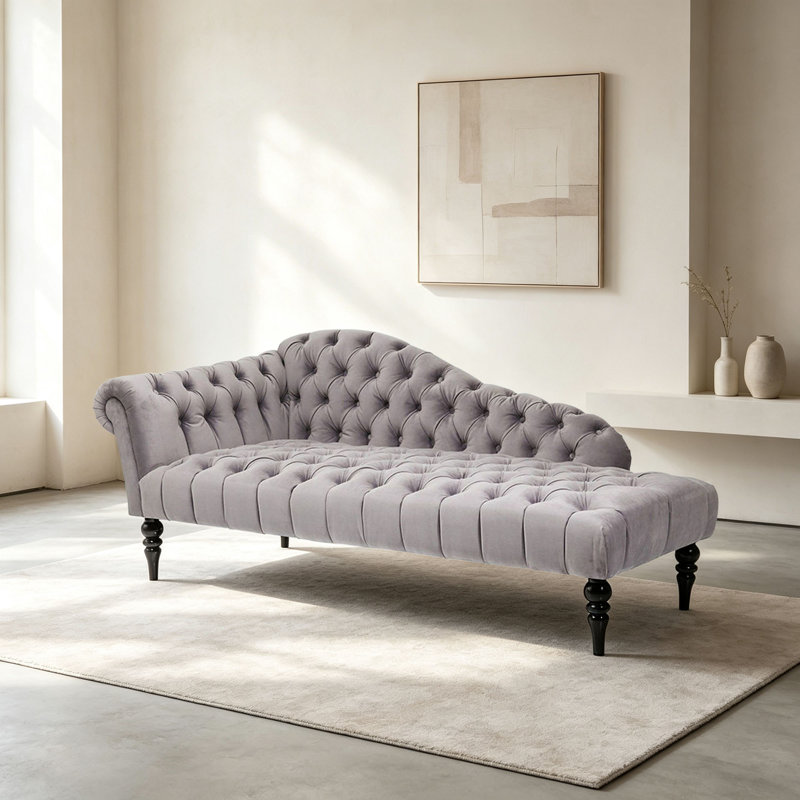 Chaise longue de luxe en tissu gris, Orienté vers la gauche