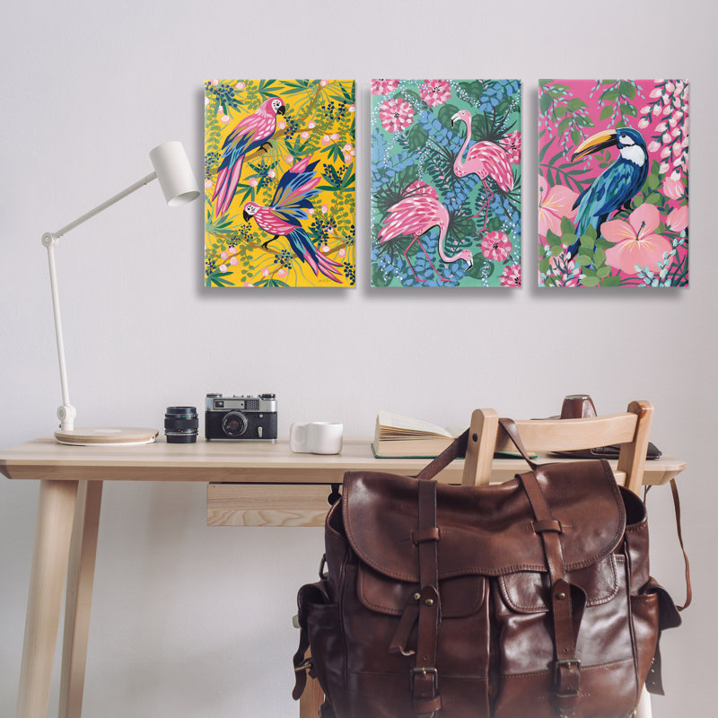  "Tropical Birds & Botanicals", ensemble de 3 toiles murales par Yvette St. Amant, H 30 po x l 20 po