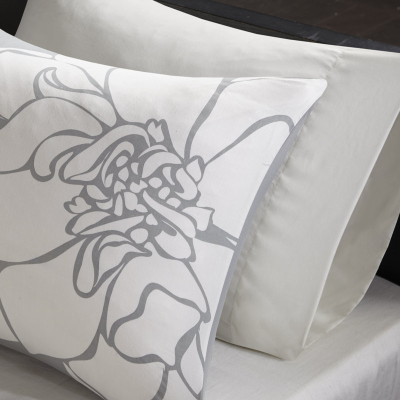Lola Twin Gray and Blush Cotton Floral Comforter Set