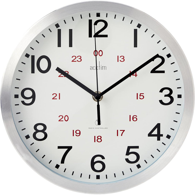 Acctim Century Wall Clock Radio Controlled Brushed Aluminium 12/24 Hour Dial Energy Efficient 25cm