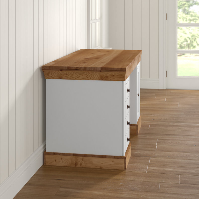 Kelly Solid Wood Executive Desk, Stained and Varnished White/Brown