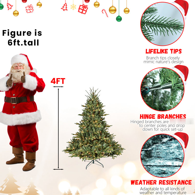 Arbre de Noël de 4 pi, 150 lumières UL, 673 pointes en PE réalistes, base large pour grands centres de table dans des espaces plus grands, branches à charnières à installation rapide, décor de centre de table en métal renforcé, stable