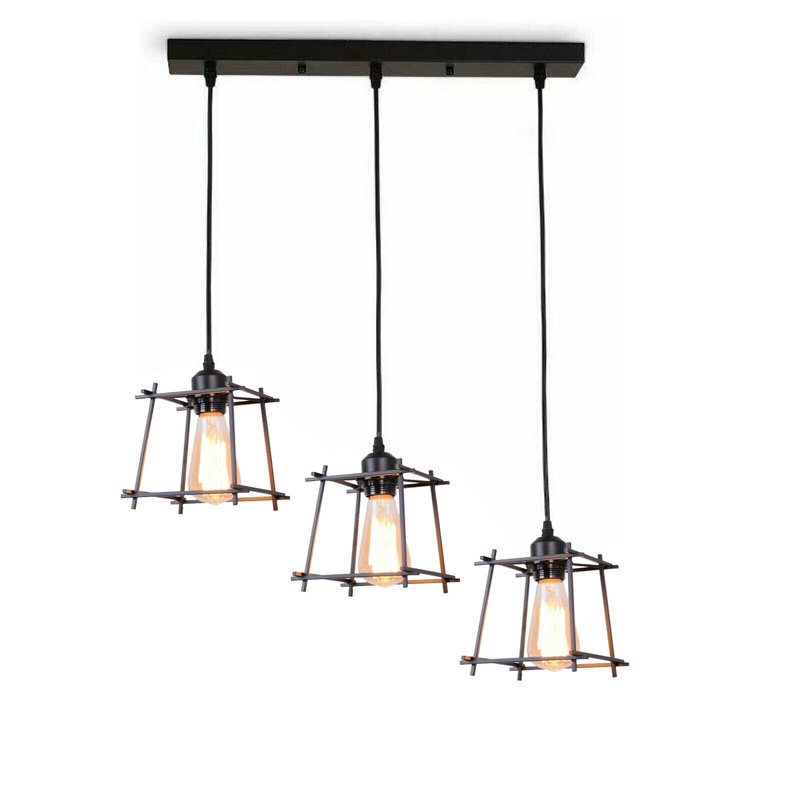 Barnwell 3-Light Geometric Kitchen Island Pendant – Industrial Cage Ceiling Light with PVC Accents by Borough Wharf
