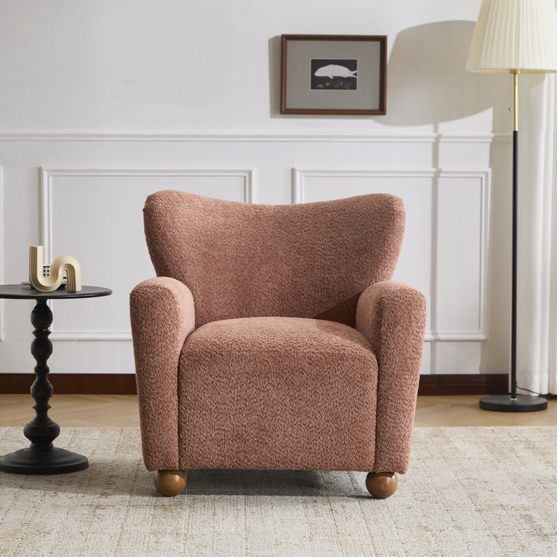 Alonzo Upholstered Club Chair with Round Wooden Legs, Light Coral