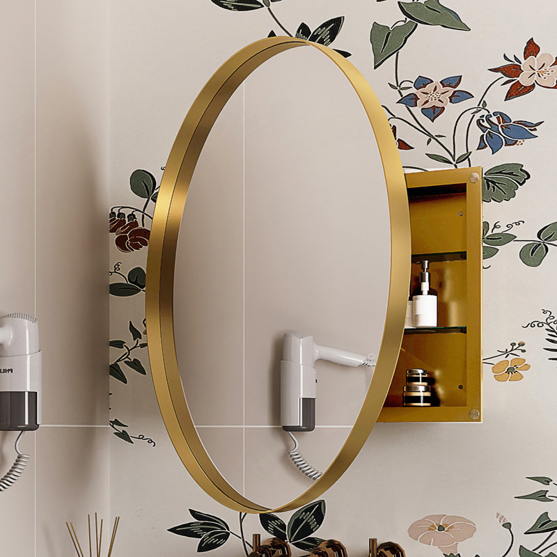 Armoire à pharmacie ronde avec cadre en métal 31,5 pouces avec miroir et tablettes réglables Miroir mural noir avec rangement pour salle de bain