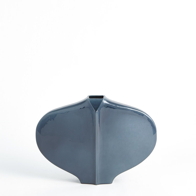 Center Ridge Vase-Blue, 11.5" H x 15.25" W x 3.5" D