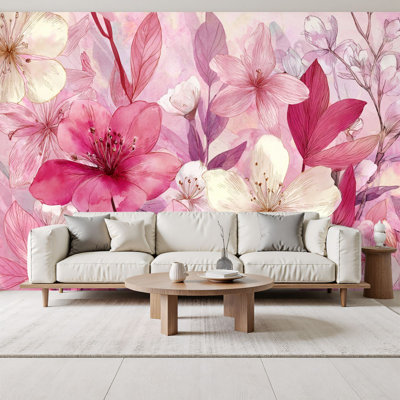 Floral Peel and Stick Wallpaper Pastel Watercolor Spring Flowers Dew Petals Wall Murals 69"H x 96"W Removable PVC Wall Paper Self-Adhesive Wall Decor for Bedroom Living Room Home Office