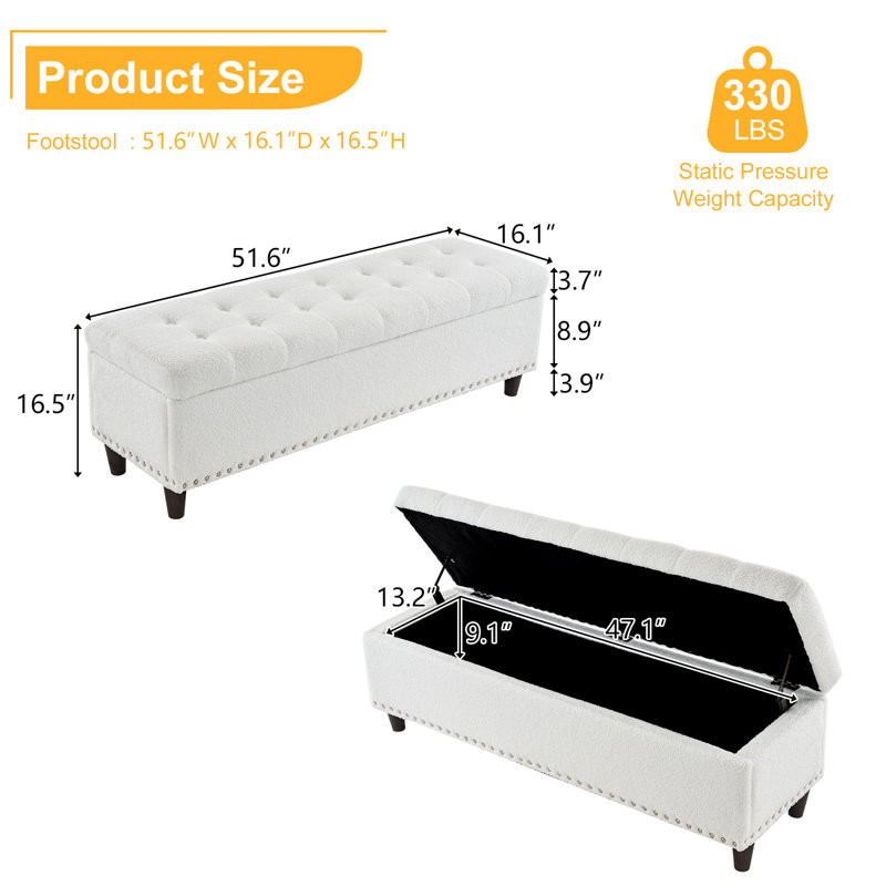 Amelda Upholstered Storage Bench, White Faux Sherpa