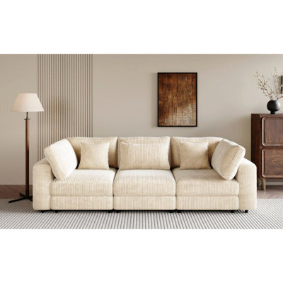 3 places 105 po avec 5 coussins et coussins de dossier amovibles. Velours côtelé texturé, cadre en contreplaqué, spacieux pour le salon, appartement. Guide d'assemblage simple