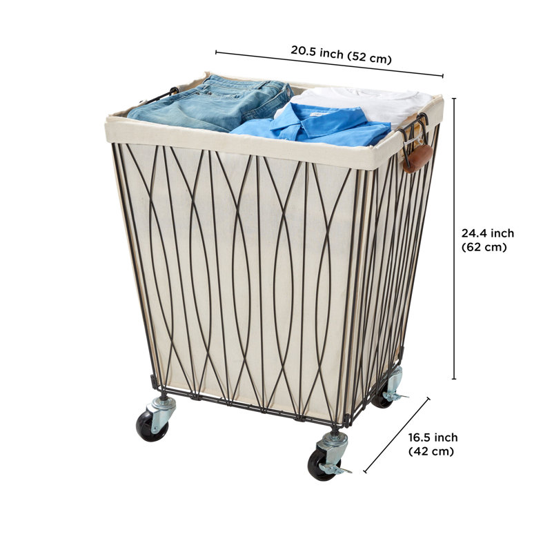 Verona Large White and Black Rolling Laundry Hamper with Canvas Bag