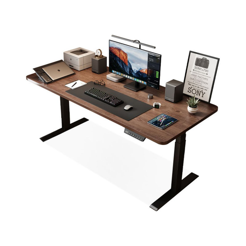 Bureau d'écriture rectangulaire en bois manufacturé brun noyer + acier noir, H 49,21 po x l 62,99 po x P 27,56 po
